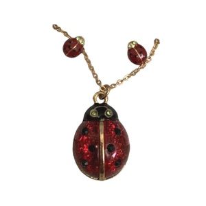 Betsey Johnson Red Ladybug Necklace & Earrings